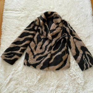 Trina Turk Womens Animal Print Jacket Faux Fur M